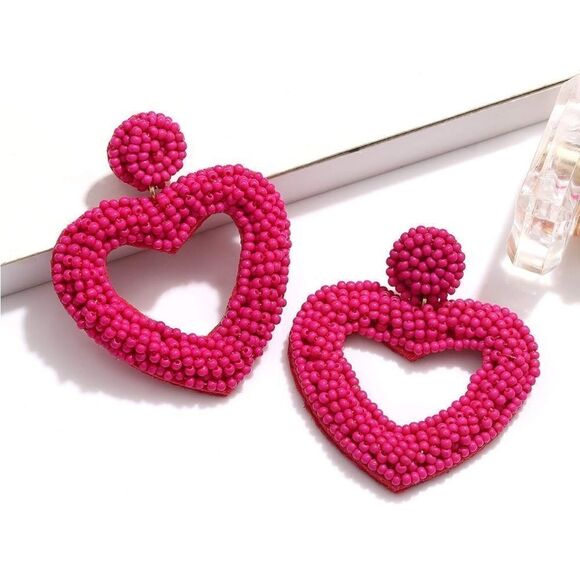 Beaded Heart Dangle Earrings ❤️ - Picture 1 of 5